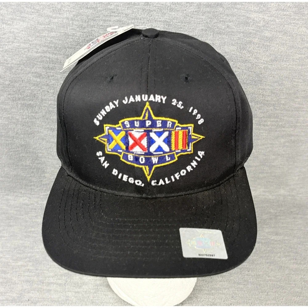 Vintage NFL Super Bowl XXXII 1998 San Diego Snapback Hat Mens Black Game Day NWT